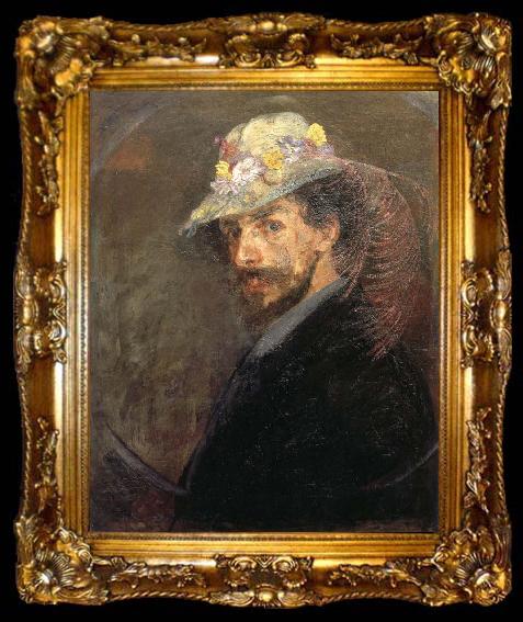 framed  James Ensor Self-Portrait with Flowered Hat, ta009-2